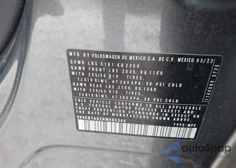 2022 Volkswagen Tiguan 2.0T Se R-Line Black from USA, damaged, VIN 3VVCB7AX2NM085344